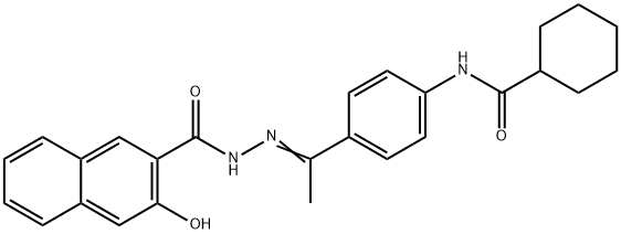 N-[(Z)-1-[4-(cyclohexanecarbonylamino)phenyl]ethylideneamino]-3-hydroxynaphthalene-2-carboxamide Struktur