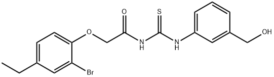 2-(2-bromo-4-ethylphenoxy)-N-({[3-(hydroxymethyl)phenyl]amino}carbonothioyl)acetamide Struktur