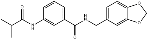 N-(1,3-benzodioxol-5-ylmethyl)-3-(2-methylpropanoylamino)benzamide Struktur