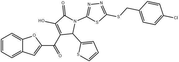 4-(1-benzofuran-2-ylcarbonyl)-1-{5-[(4-chlorobenzyl)sulfanyl]-1,3,4-thiadiazol-2-yl}-3-hydroxy-5-(2-thienyl)-1,5-dihydro-2H-pyrrol-2-one Struktur