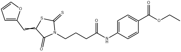 ethyl (E)-4-(4-(5-(furan-2-ylmethylene)-4-oxo-2-thioxothiazolidin-3-yl)butanamido)benzoate Struktur