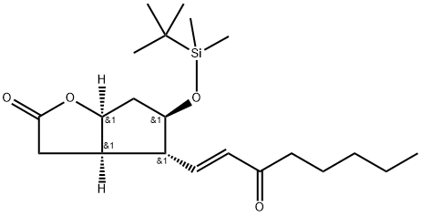 (3aR,4R,5R,6aS)-5-((tert-butyldimethylsilyl)oxy)-4-((E)-3-oxooct-1-en-1-yl)hexahydro-2H-cyclopenta[b]furan-2-one Struktur