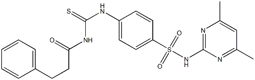 N-{[(4-{[(4,6-dimethyl-2-pyrimidinyl)amino]sulfonyl}phenyl)amino]carbonothioyl}-3-phenylpropanamide Struktur