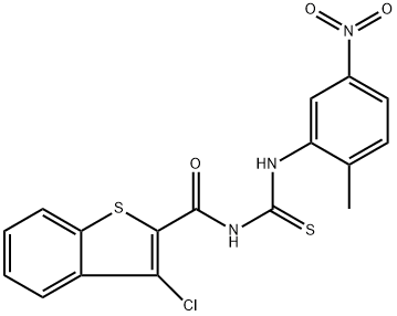 3-chloro-N-{[(2-methyl-5-nitrophenyl)amino]carbonothioyl}-1-benzothiophene-2-carboxamide Struktur