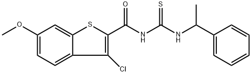 3-chloro-6-methoxy-N-{[(1-phenylethyl)amino]carbonothioyl}-1-benzothiophene-2-carboxamide Struktur