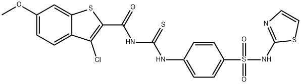 3-chloro-6-methoxy-N-[({4-[(1,3-thiazol-2-ylamino)sulfonyl]phenyl}amino)carbonothioyl]-1-benzothiophene-2-carboxamide Struktur