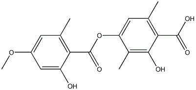 Benzoicacid, 2-hydroxy-4-[(2-hydroxy-4-methoxy-6-methylbenzoyl)oxy]-3,6-dimethyl- Struktur