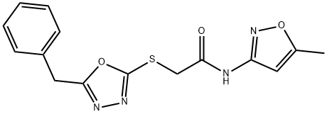 2-((5-benzyl-1,3,4-oxadiazol-2-yl)thio)-N-(5-methylisoxazol-3-yl)acetamide Struktur