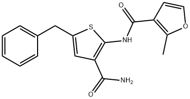 N-(5-benzyl-3-carbamoylthiophen-2-yl)-2-methylfuran-3-carboxamide Structure