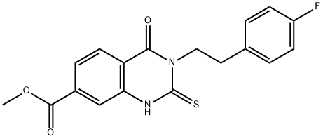 methyl 3-[2-(4-fluorophenyl)ethyl]-4-oxo-2-thioxo-1,2,3,4-tetrahydroquinazoline-7-carboxylate Struktur