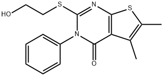 2-(2-Hydroxy-ethylsulfanyl)-5,6-dimethyl-3-phenyl-3H-thieno[2,3-d]pyrimidin-4-one Struktur