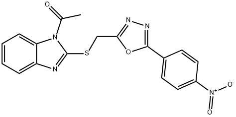 1-[2-({[5-(4-nitrophenyl)-1,3,4-oxadiazol-2-yl]methyl}sulfanyl)-1H-benzimidazol-1-yl]ethanone Struktur