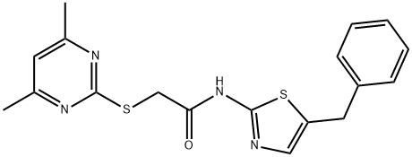 N-(5-benzyl-1,3-thiazol-2-yl)-2-(4,6-dimethylpyrimidin-2-yl)sulfanylacetamide Struktur