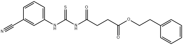 2-phenylethyl 4-({[(3-cyanophenyl)amino]carbonothioyl}amino)-4-oxobutanoate Struktur