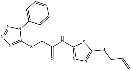 2-[(1-phenyl-1H-tetrazol-5-yl)sulfanyl]-N-[5-(prop-2-en-1-ylsulfanyl)-1,3,4-thiadiazol-2-yl]acetamide Struktur