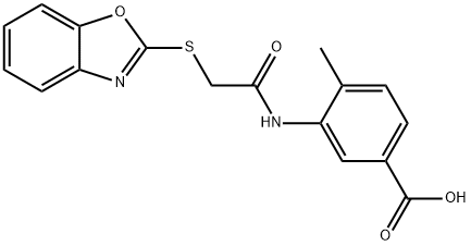 3-{[(1,3-benzoxazol-2-ylsulfanyl)acetyl]amino}-4-methylbenzoic acid Struktur