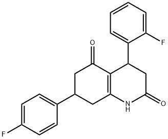 4-(2-fluorophenyl)-7-(4-fluorophenyl)-1,3,4,6,7,8-hexahydroquinoline-2,5-dione Struktur