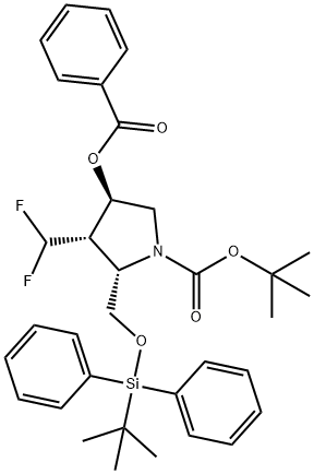 (2S,3S,4R)-TERT-BUTYL 4-(BENZOYLOXY)-2-(((TERT-BUTYLDIPHENYLSILYL)OXY)METHYL)-3-(DIFLUOROMETHYL)PYRROLIDINE-1-CARBOXYLATE Struktur