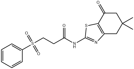 3-(benzenesulfonyl)-N-(5,5-dimethyl-7-oxo-4,6-dihydro-1,3-benzothiazol-2-yl)propanamide Struktur