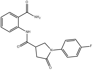 N-(2-carbamoylphenyl)-1-(4-fluorophenyl)-5-oxopyrrolidine-3-carboxamide Struktur