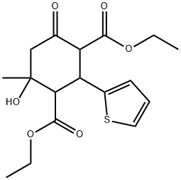 diethyl 4-hydroxy-4-methyl-6-oxo-2-(thiophen-2-yl)cyclohexane-1,3-dicarboxylate Struktur