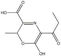 6-hydroxy-2-methyl-5-propanoyl-2H-1,4-oxazine-3-carboxylic acid Struktur