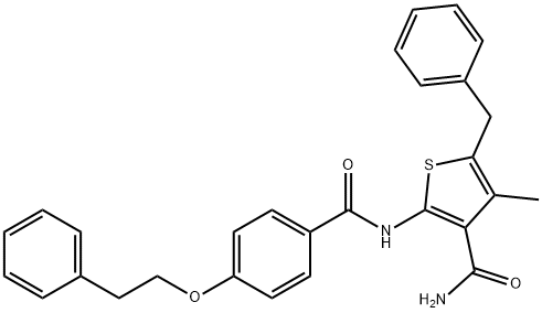 5-benzyl-4-methyl-2-{[4-(2-phenylethoxy)benzoyl]amino}-3-thiophenecarboxamide Struktur