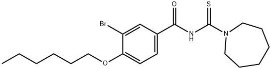 N-(1-azepanylcarbonothioyl)-3-bromo-4-(hexyloxy)benzamide Struktur