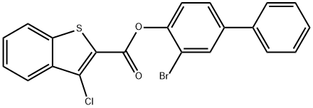 3-bromo-4-biphenylyl 3-chloro-1-benzothiophene-2-carboxylate Struktur