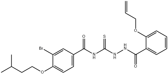 N-({2-[2-(allyloxy)benzoyl]hydrazino}carbonothioyl)-3-bromo-4-(3-methylbutoxy)benzamide Struktur