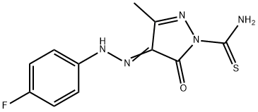 4-[(4-fluorophenyl)hydrazono]-3-methyl-5-oxo-4,5-dihydro-1H-pyrazole-1-carbothioamide Struktur