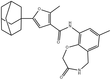 5-(1-adamantyl)-2-methyl-N-(7-methyl-3-oxo-4,5-dihydro-1,4-benzoxazepin-9-yl)furan-3-carboxamide Struktur