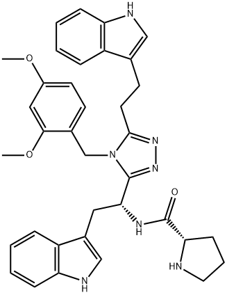 (2S)-N-[(1R)-1-[4-(2,4-dimethoxyphenyl)-5-(3-ethylindol-1-yl)-1,2,4-triazol-3-yl]-2-(1H-indol-3-yl)ethyl]pyrrolidine-2-carboxamide Struktur