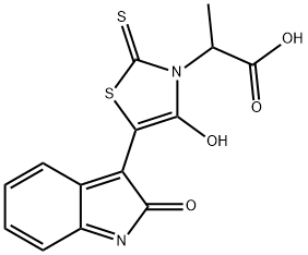 (Z)-2-(4-oxo-5-(2-oxoindolin-3-ylidene)-2-thioxothiazolidin-3-yl)propanoic acid Struktur