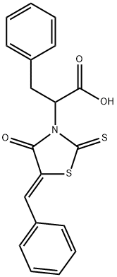 (Z)-2-(5-benzylidene-4-oxo-2-thioxothiazolidin-3-yl)-3-phenylpropanoic acid Struktur