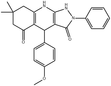 4-(4-methoxyphenyl)-7,7-dimethyl-2-phenyl-4,6,8,9-tetrahydro-1H-pyrazolo[3,4-b]quinoline-3,5-dione Struktur