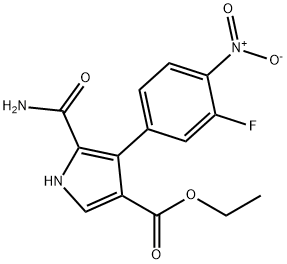 5-Carbamoyl-4-(3-fluoro-4-nitro-phenyl)-1H-pyrrole-3-carboxylic acid ethyl ester Struktur