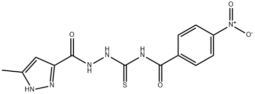 N-[[(5-methyl-1H-pyrazole-3-carbonyl)amino]carbamothioyl]-4-nitrobenzamide Struktur