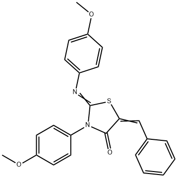 (Z)-5-((Z)-benzylidene)-3-(4-methoxyphenyl)-2-((4-methoxyphenyl)imino)thiazolidin-4-one Struktur