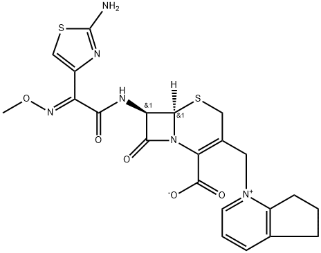 (6R,7R)-7-[[(2E)-2-(2-amino-1,3-thiazol-4-yl)-2-methoxyiminoacetyl]amino]-3-(6,7-dihydro-5H-cyclopenta[b]pyridin-1-ium-1-ylmethyl)-8-oxo-5-thia-1-azabicyclo[4.2.0]oct-2-ene-2-carboxylate Struktur