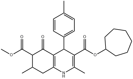 3-cycloheptyl 6-methyl 2,7-dimethyl-5-oxo-4-(p-tolyl)-1,4,5,6,7,8-hexahydroquinoline-3,6-dicarboxylate Struktur