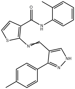 (E)-N-(o-tolyl)-2-(((3-(p-tolyl)-1H-pyrazol-4-yl)methylene)amino)thiophene-3-carboxamide Struktur