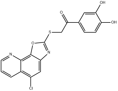 2-[(5-chloro[1,3]oxazolo[4,5-h]quinolin-2-yl)sulfanyl]-1-(3,4-dihydroxyphenyl)ethanone Struktur