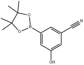 3-hydroxy-5-(4,4,5,5-tetramethyl-1,3,2-dioxaborolan-2-yl)benzonitrile Struktur