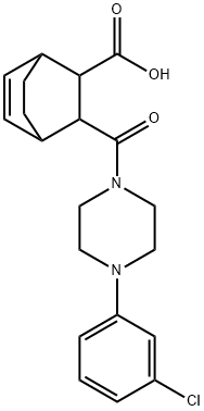 3-(4-(3-chlorophenyl)piperazine-1-carbonyl)bicyclo[2.2.2]oct-5-ene-2-carboxylic acid Struktur