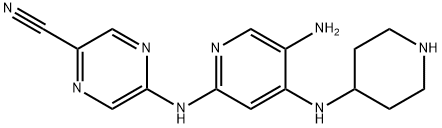 5-((5-Amino-4-(piperidin-4-ylamino)pyridin-2-yl)amino)pyrazine-2-carbonitrile Struktur