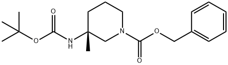 1-Piperidinecarboxylic acid, 3-[[(1,1-dimethylethoxy)carbonyl]amino]-3-methyl-, phenylmethyl ester, (3R)- Struktur