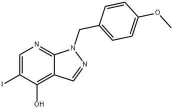 5-Iodo-1-(4-methoxy-benzyl)-1H-pyrazolo[3,4-b]pyridin-4-ol Struktur