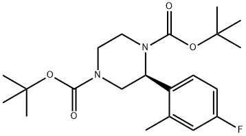 (S)-Di-tert-Butyl 2-(4-fluoro-2-methylphenyl)piperazine-1,4-dicarboxylate Struktur