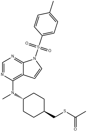 Ethanethioic acid, S-[[trans-4-[methyl[7-[(4-methylphenyl)sulfonyl]-7H-pyrrolo[2,3-d]pyrimidin-4-yl]amino]cyclohexyl]methyl] ester Struktur